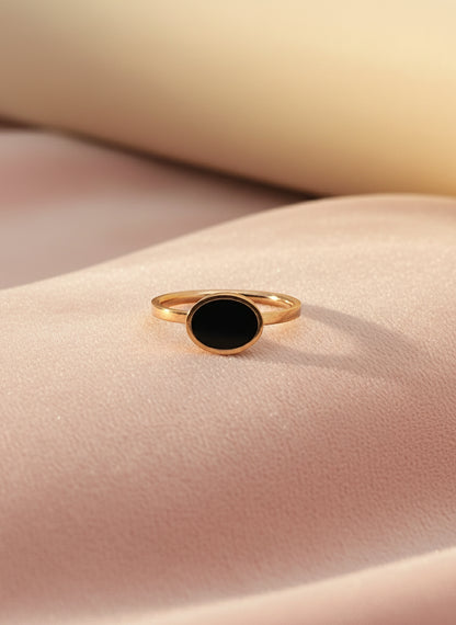 Kids Rose Gold Black Enamel Rings