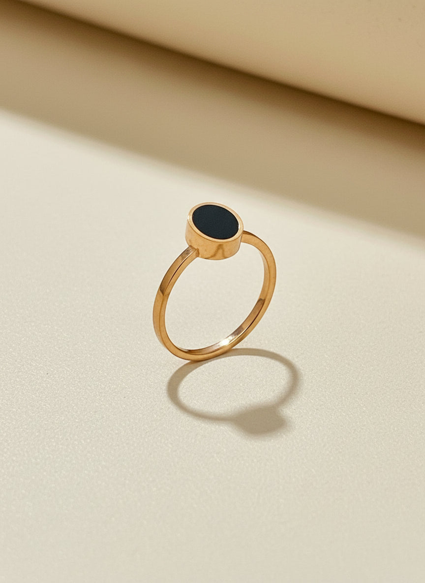 Kids Rose Gold Black Enamel Rings
