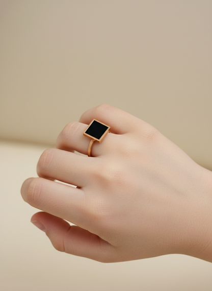 Kids Rose Gold Black Enamel Rings