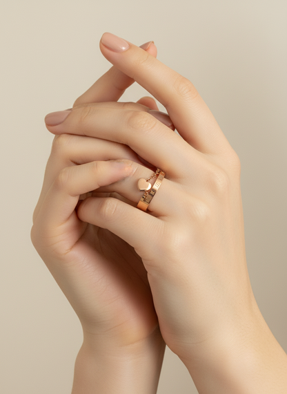 Rose Gold Floating Heart Roman Numeral Ring