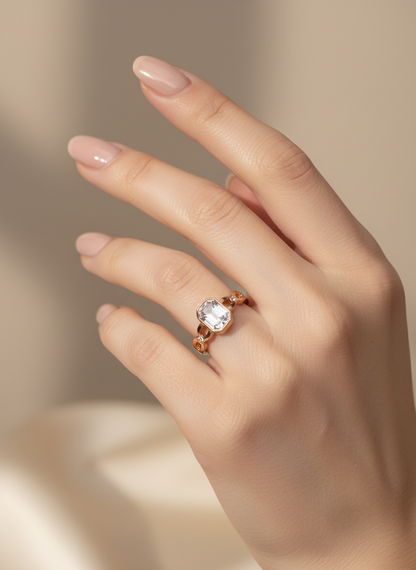 Rose Gold Bezel Solitaire Open Ring