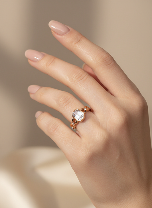 Rose Gold Bezel Solitaire Open Ring