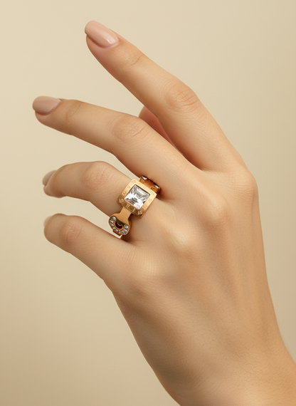 Gold Statement Gemstone Link Ring