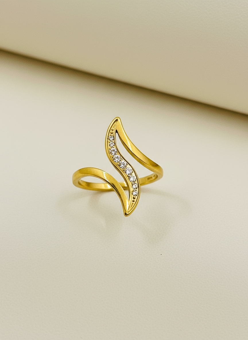 Gold Pave Wave Statement Ring