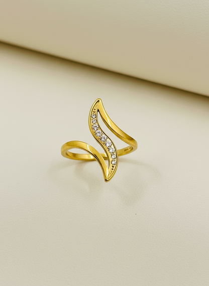 Gold Pave Wave Statement Ring
