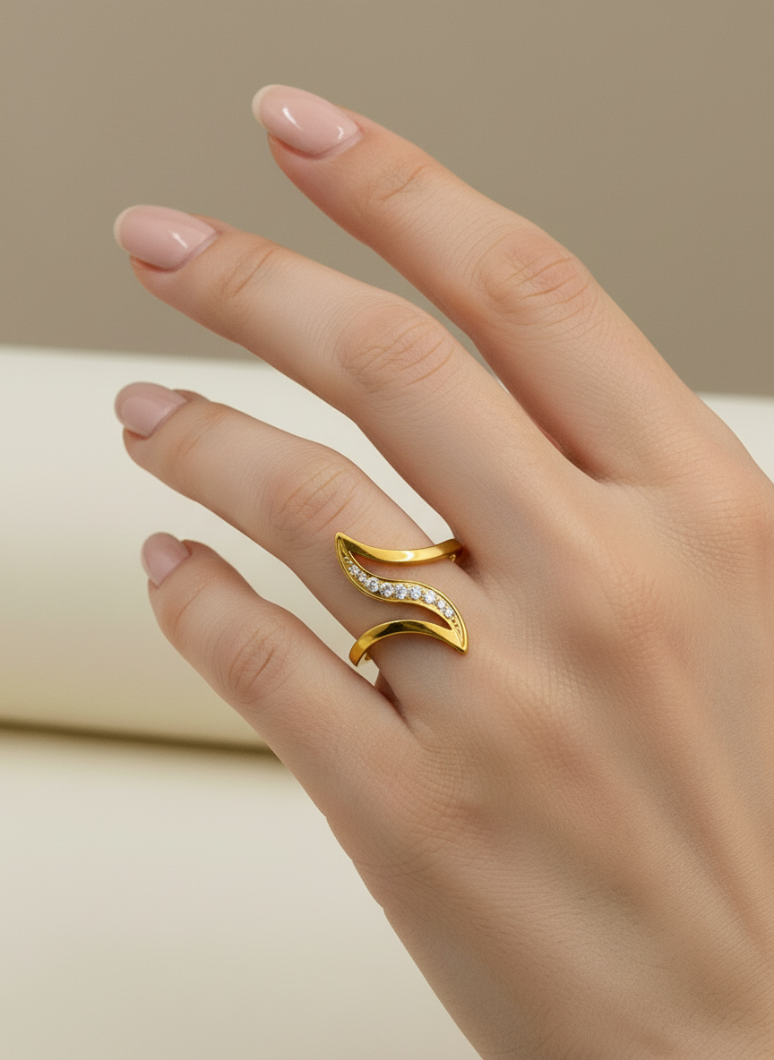 Gold Pave Wave Statement Ring