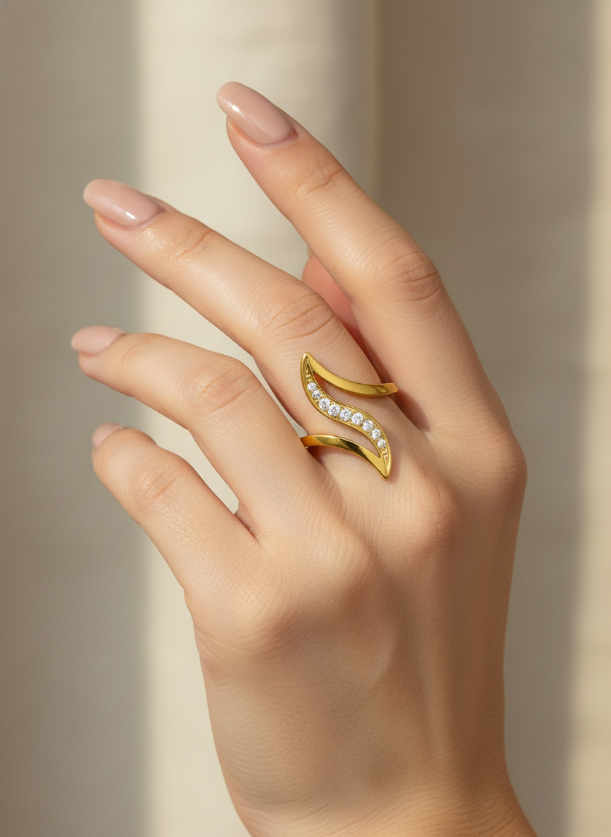 Gold Pave Wave Statement Ring