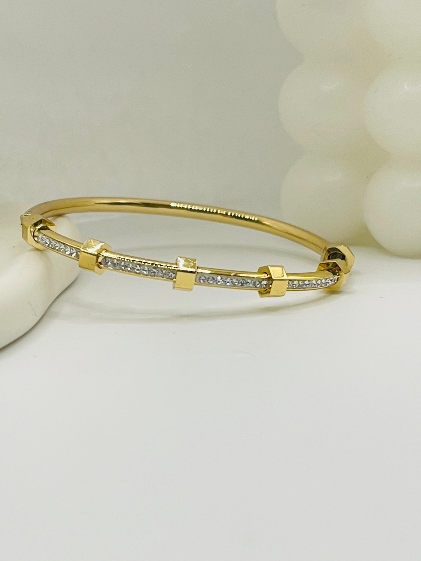 Gold Pave Crystal Station Kids Bangle