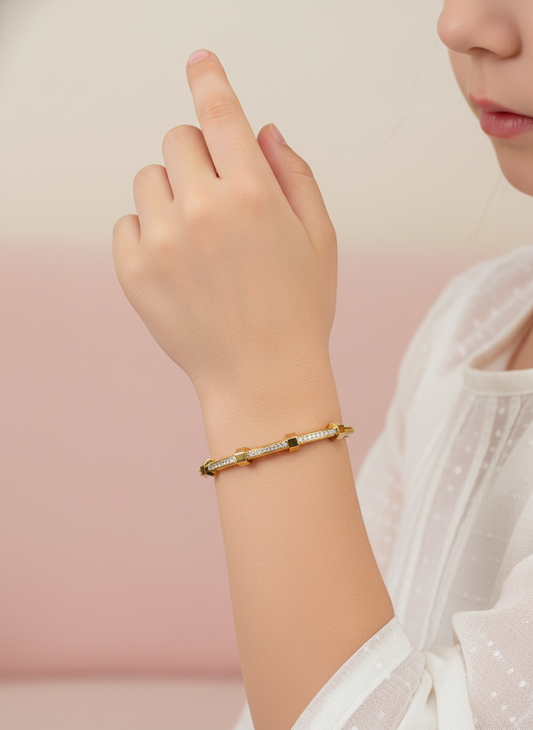 Gold Pave Crystal Station Kids Bangle