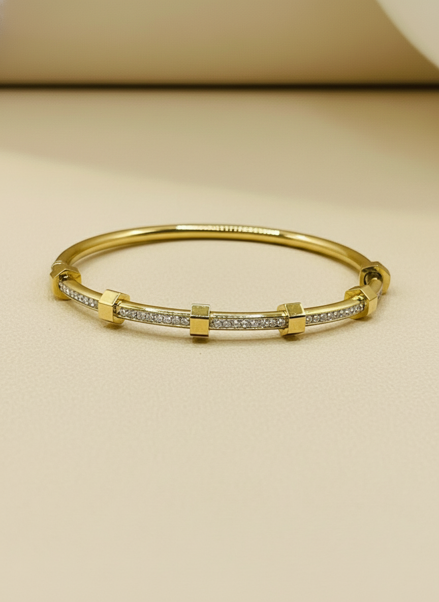 Gold Pave Crystal Station Kids Bangle