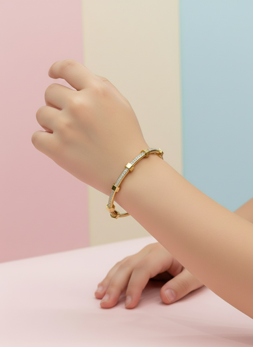 Gold Pave Crystal Station Kids Bangle