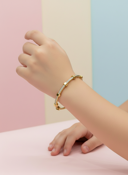Gold Pave Crystal Station Kids Bangle