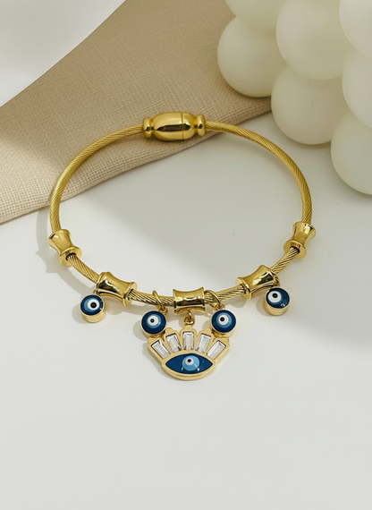 Gold Cable Wire Evil Eye Charm Kids Bangle