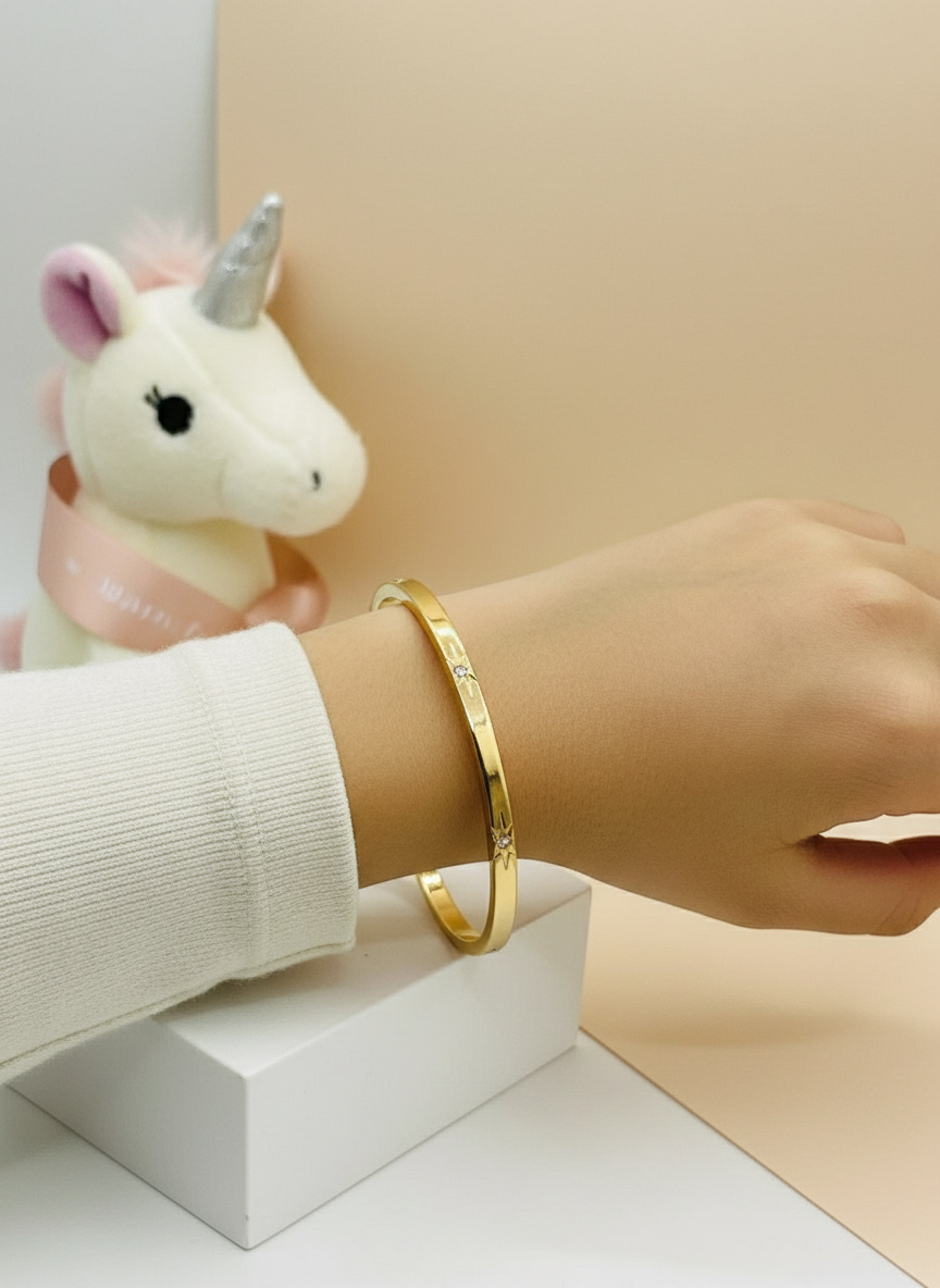 Gold Starburst Crystal Hinge Kids Bangle