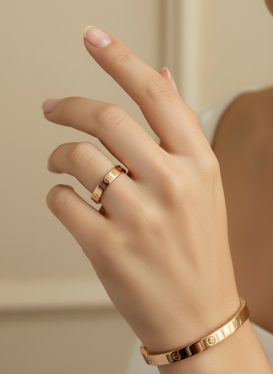 Rose Gold Engraved Combo Bangle & Ring Set