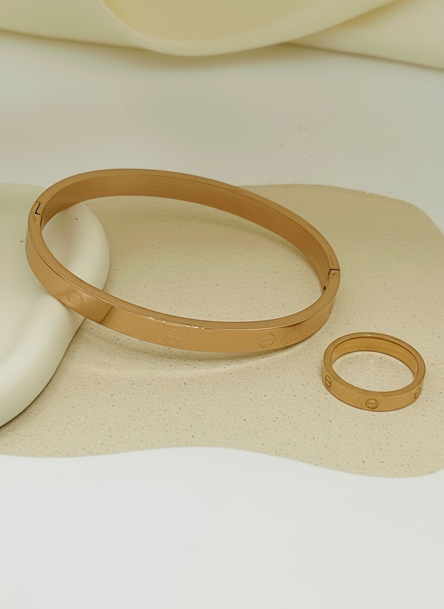 Rose Gold Engraved Combo Bangle & Ring Set