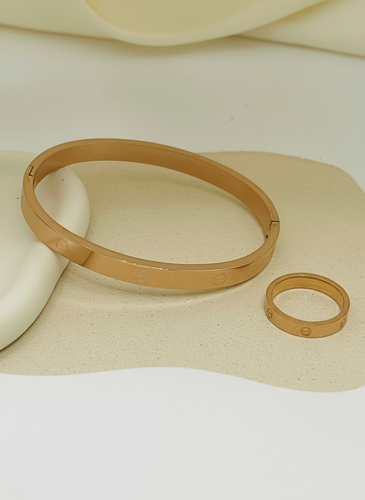Rose Gold Engraved Combo Bangle & Ring Set