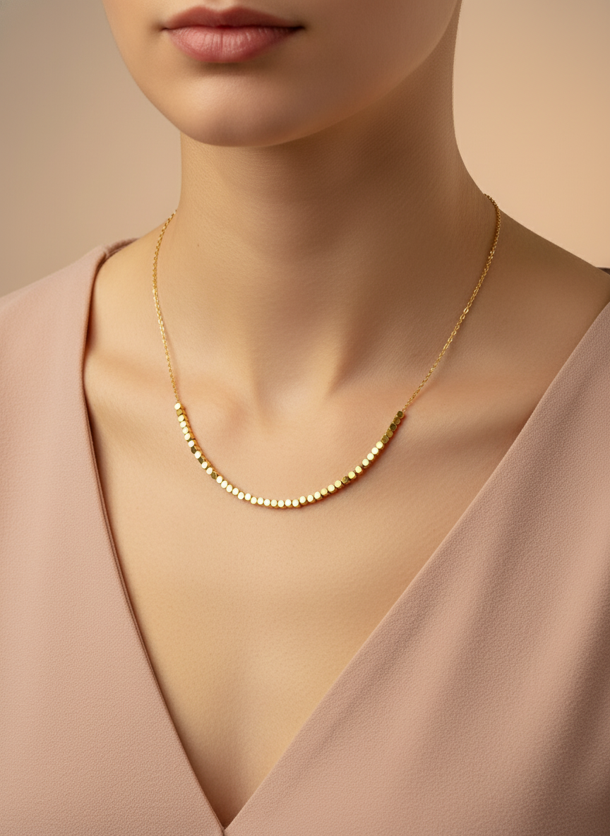 Gold Cube Bead Statement Necklace