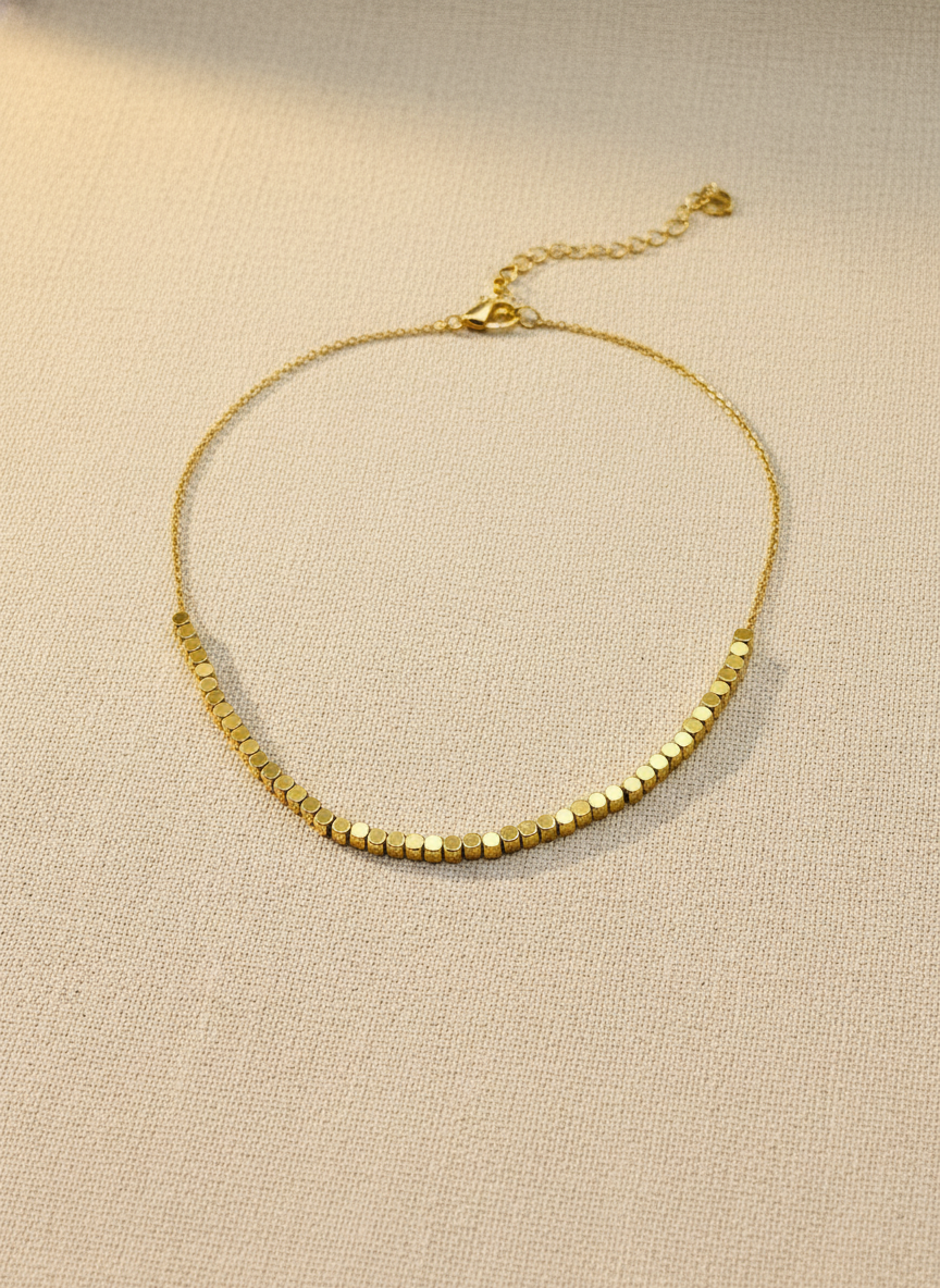 Gold Cube Bead Statement Necklace
