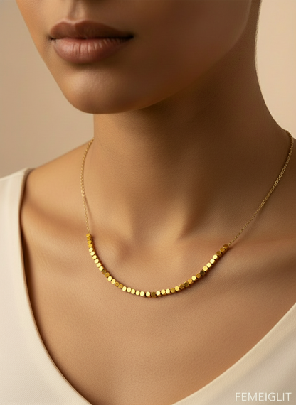 Gold Cube Bead Statement Necklace