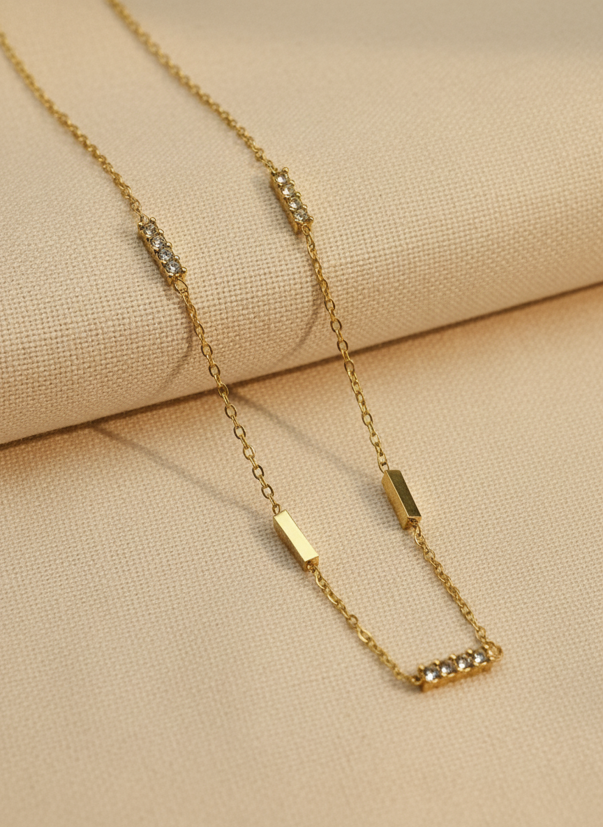 Gold Minimalist Bar Station Necklace