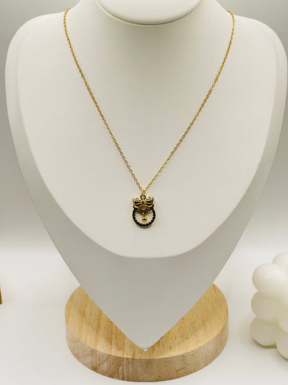 Gold Butterfly Circle Charm Necklace