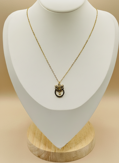 Gold Butterfly Circle Charm Necklace