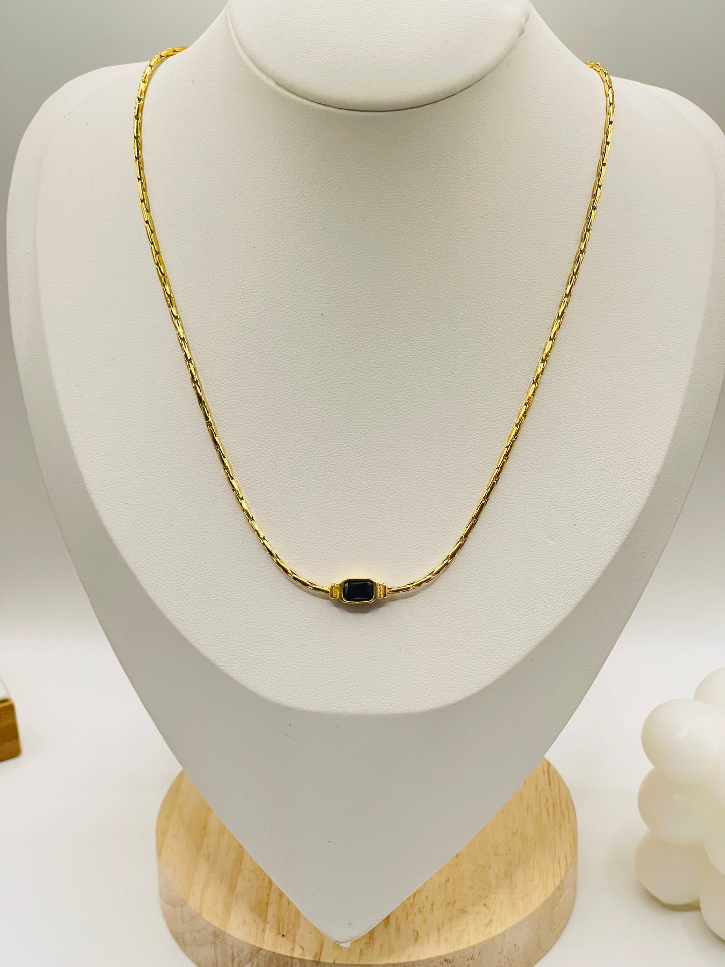 Gold Slim Black Bar Necklace