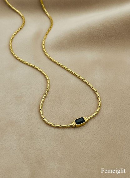 Gold Slim Black Bar Necklace