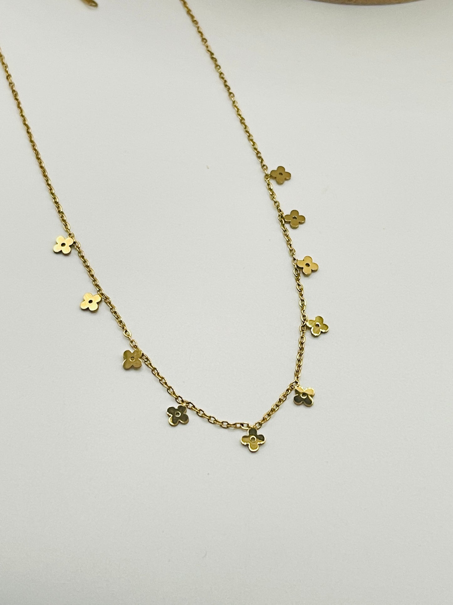 Gold Dainty Clover Drop Necklace
