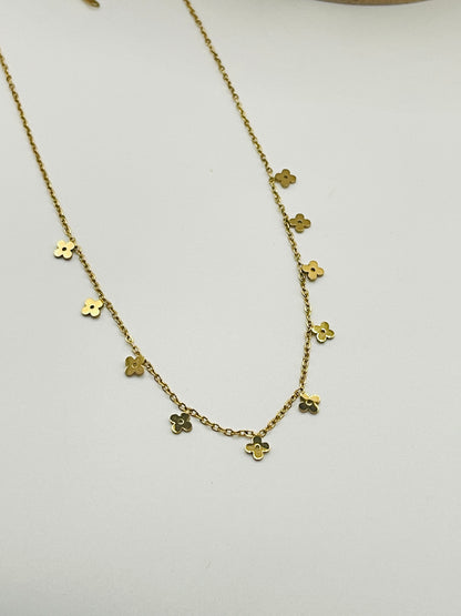 Gold Dainty Clover Drop Necklace