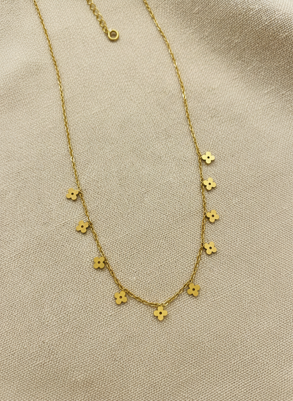 Gold Dainty Clover Drop Necklace