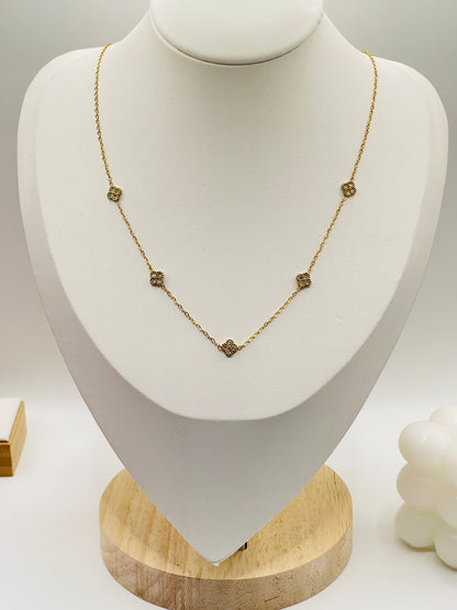 Gold Pave Clover Station Necklace