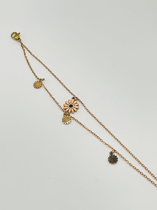 Rose Gold Layered Daisy Charm Bracelet