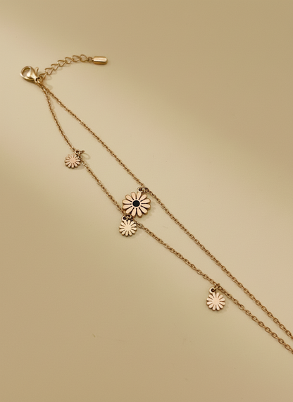 Rose Gold Layered Daisy Charm Bracelet