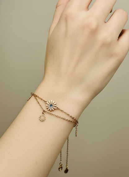 Rose Gold Layered Daisy Charm Bracelet