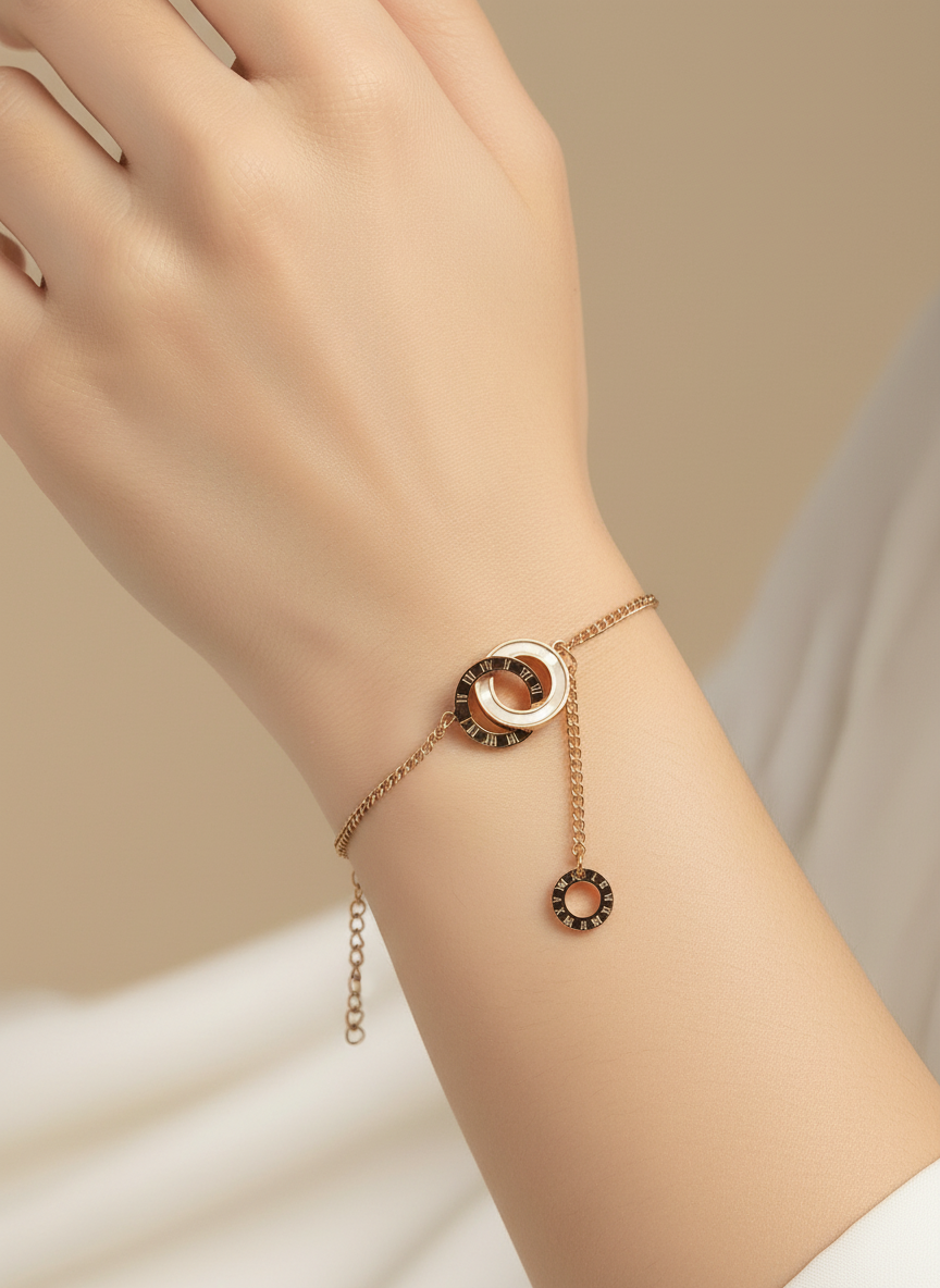 Rose Gold Interlocking Roman Numeral Bracelet