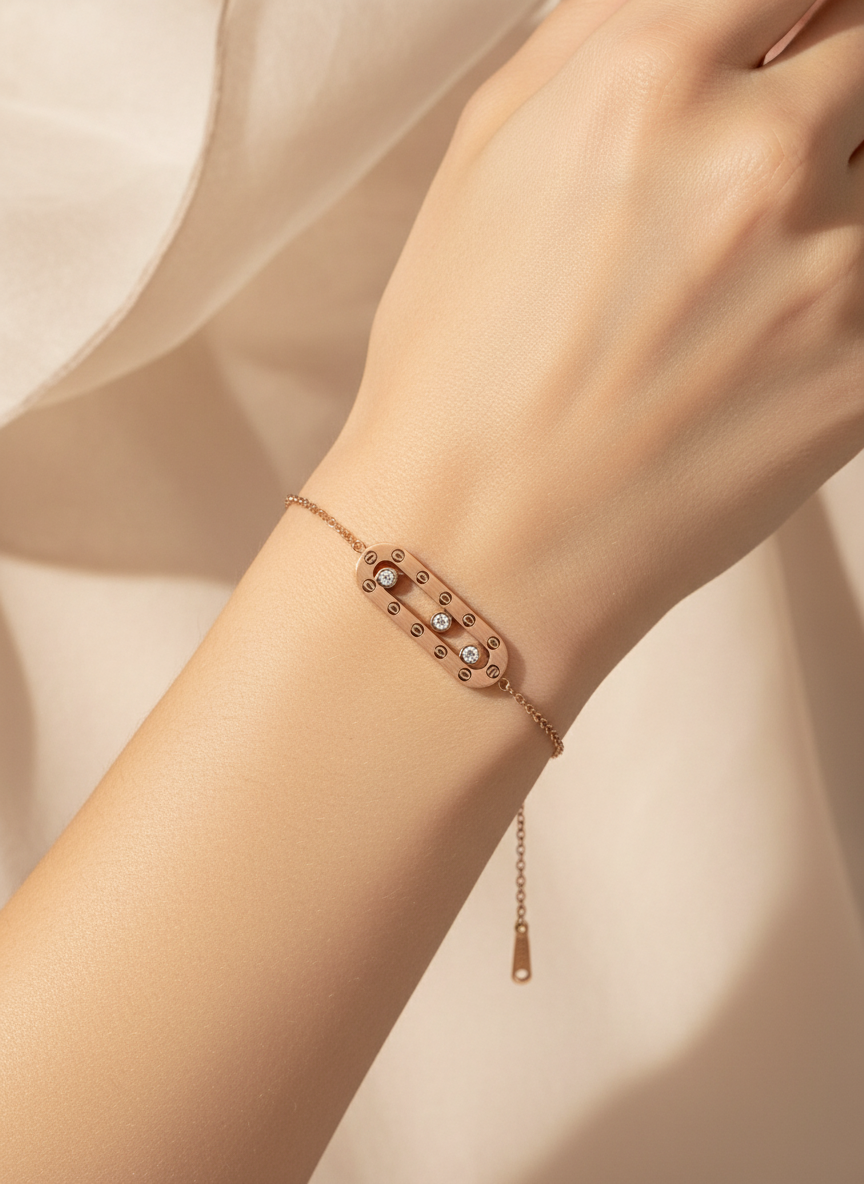 Rose Gold Sparkle Oval Link Bracelet