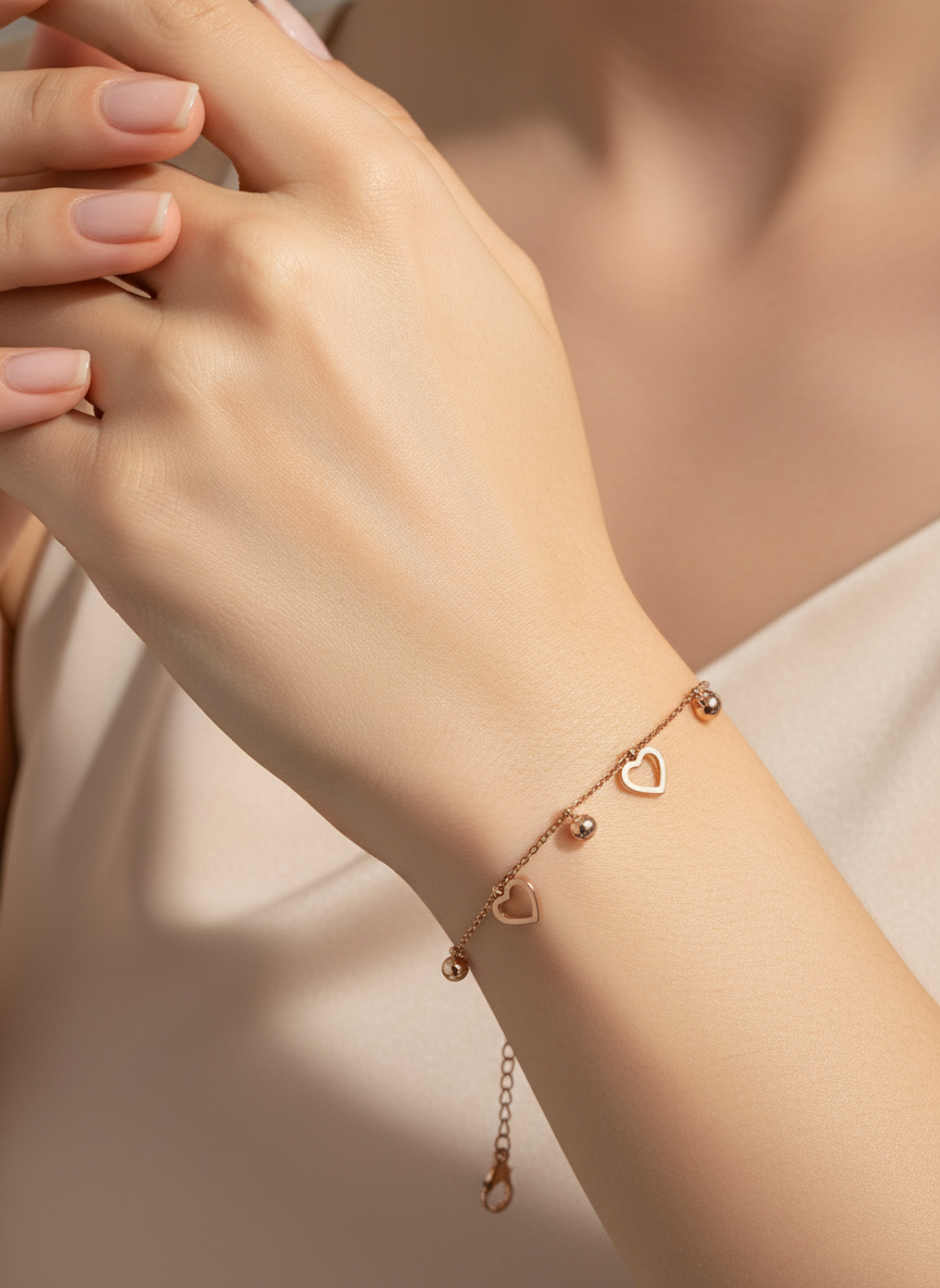 Rose Gold Heart Charm Bracelet