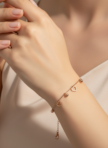 Rose Gold Heart Charm Bracelet