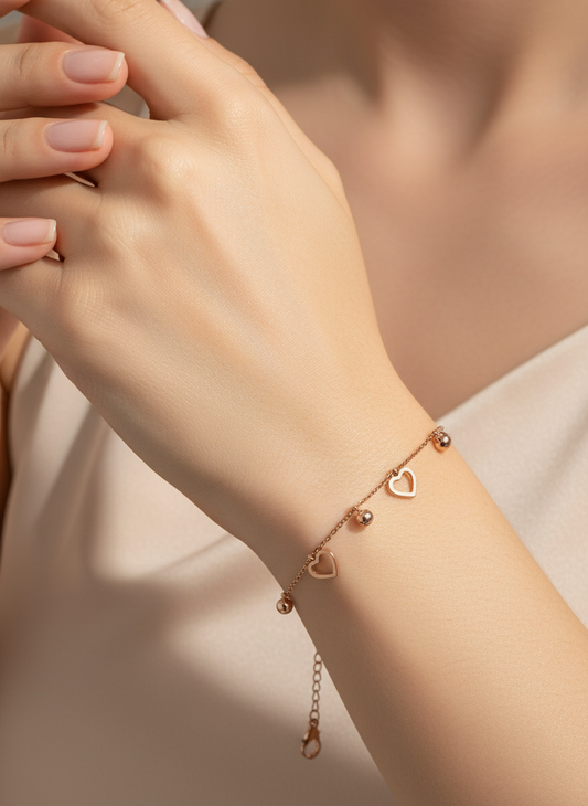 Rose Gold Heart Charm Bracelet