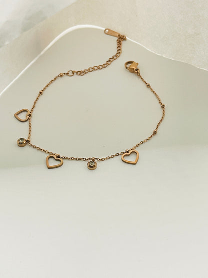 Rose Gold Heart Charm Bracelet