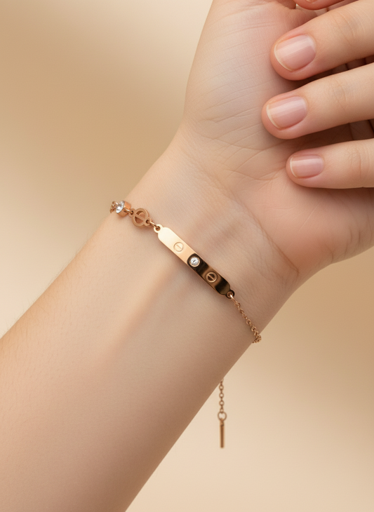 Rose Gold Screw Detail Bar Bracelet
