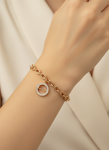 Rose Gold Textured Link Charm Bracelet