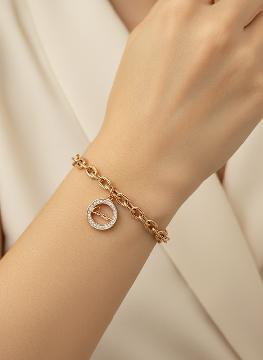 Rose Gold Textured Link Charm Bracelet