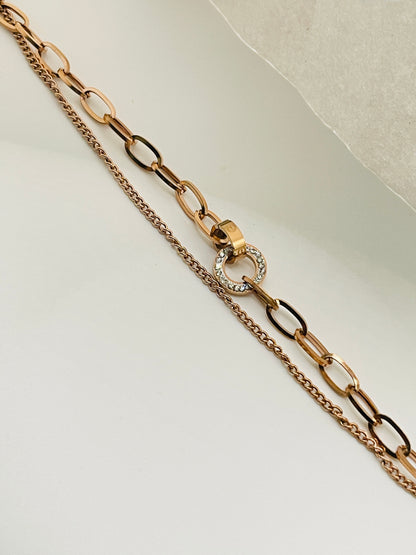 Rose Gold Double-Layer Mixed Link Bracelet