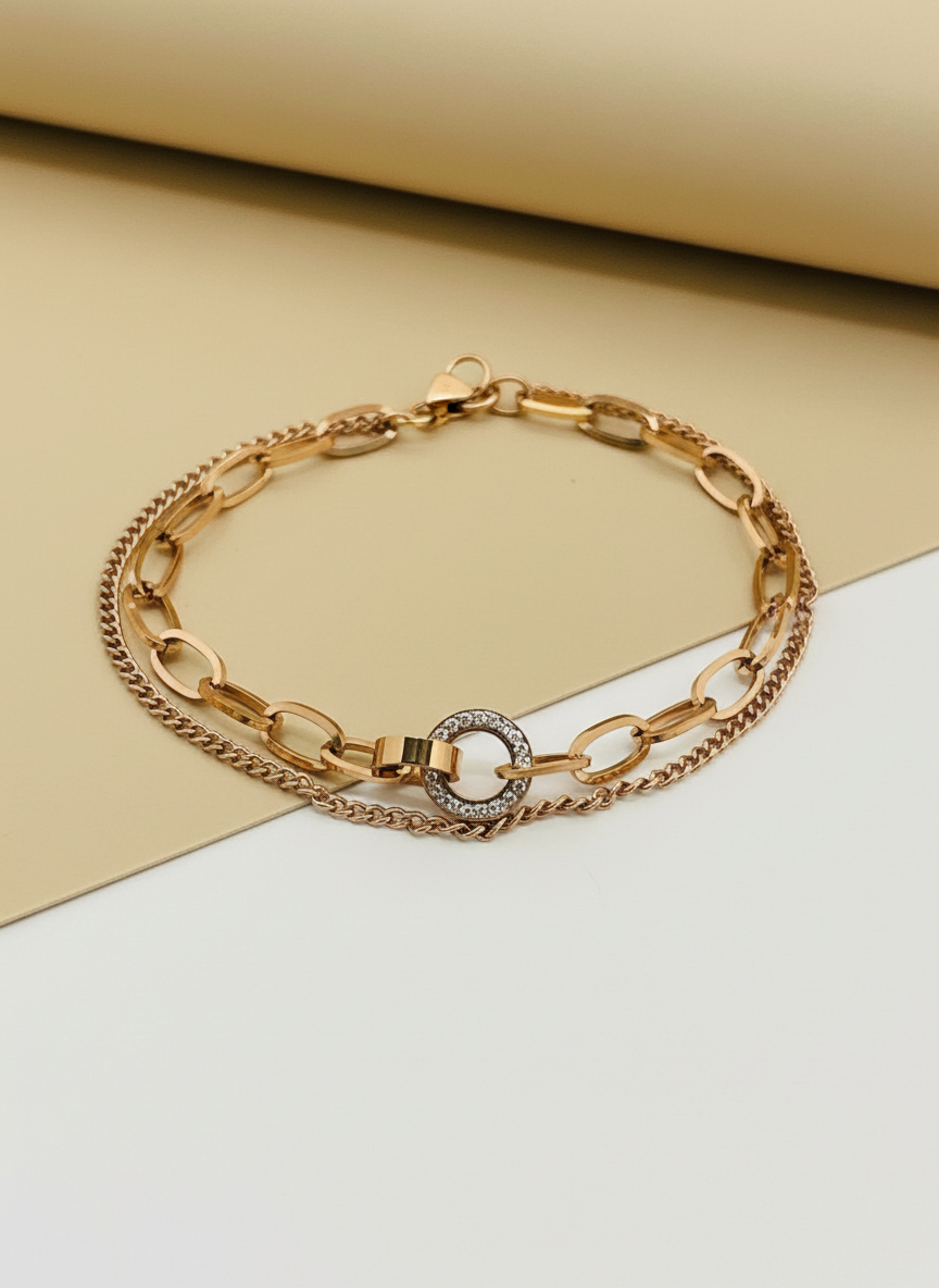 Rose Gold Double-Layer Mixed Link Bracelet