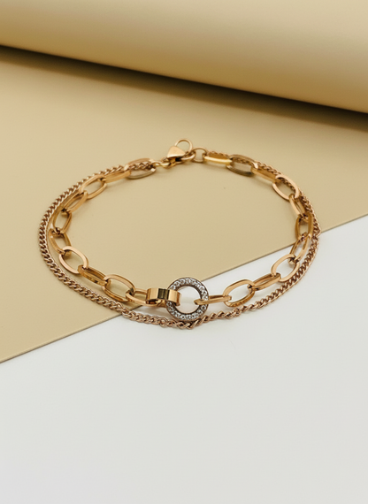 Rose Gold Double-Layer Mixed Link Bracelet
