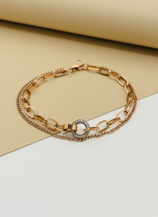 Rose Gold Double-Layer Mixed Link Bracelet