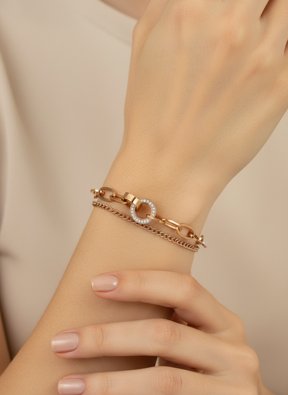 Rose Gold Double-Layer Mixed Link Bracelet